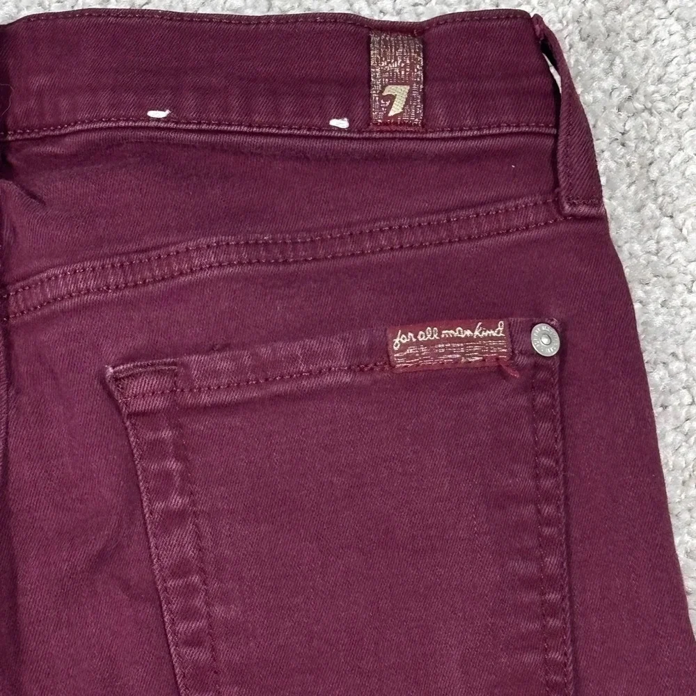 7 For All‎ Mankind The Ankle Skinny Jeans Maroon Burgundy Raw Hem Size 26 Womens